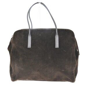 PRADA MILANO Logo Tote Shoulder Hand Bag Velvet Leather Brown SHW Italy 62MA207